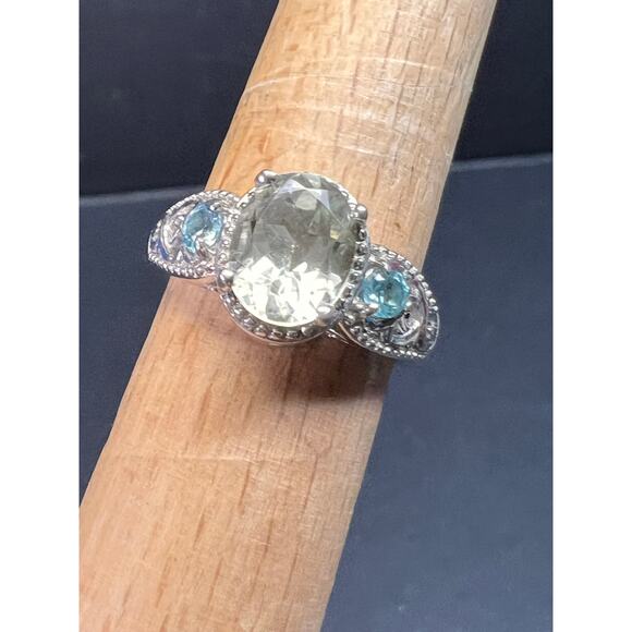 Prasiolite and apatite ring in platinum over copper size 8 - Picture 14 of 16